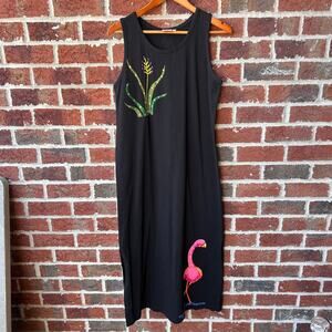 Parsley & Sage Tropical Flamingo Embroidered Maxi Dress Size Small